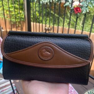 Dooney & Bourke Black and Brown Leather Kiss-lock Wallet